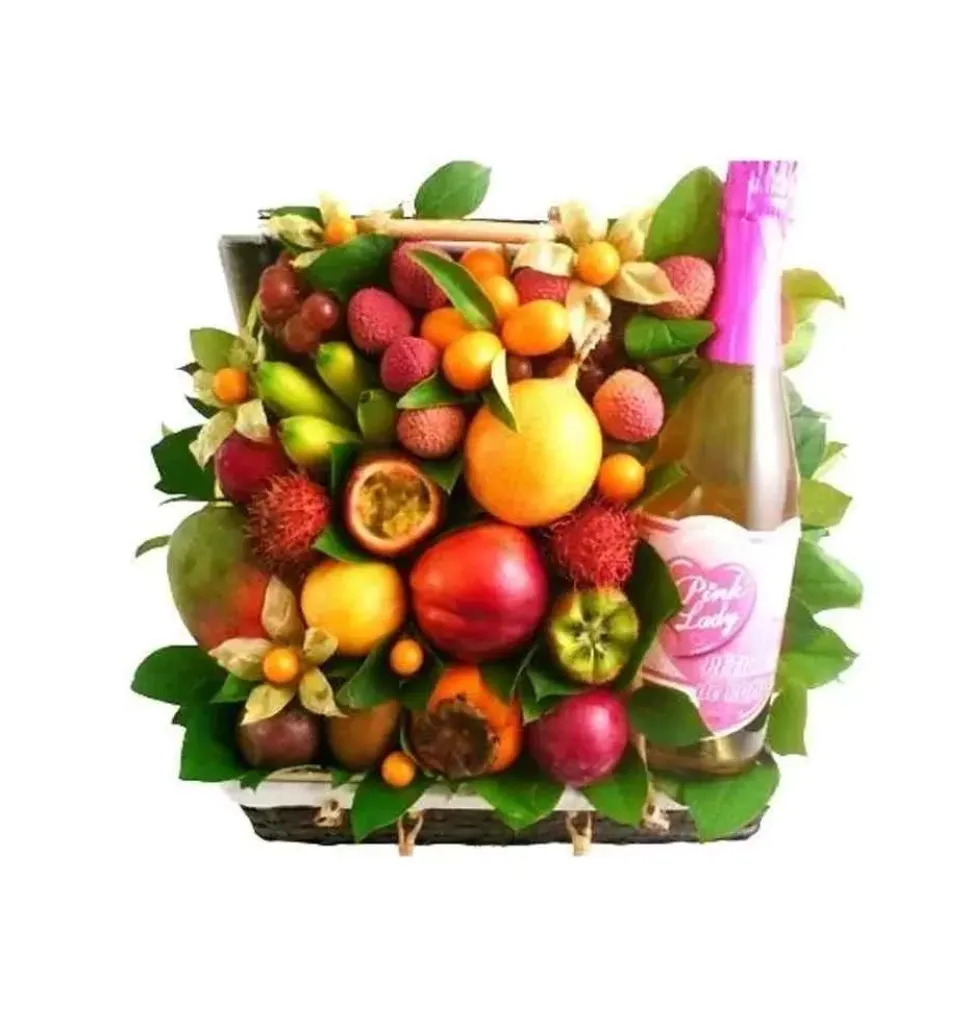 Memorable Happy Hour Fruit N Wine Gift Basket